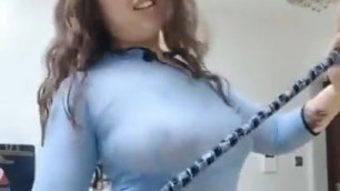 chinese mum in see-through blouses dancing big breasts