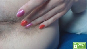 Playing and fingering super hairy asshole, extreme close up