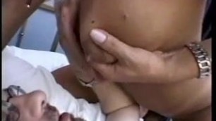 Tranny with milk inher tits cums getting fucked