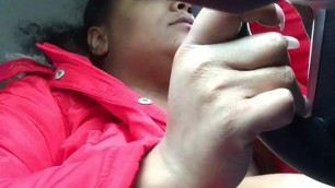 Solo bbw driving car showing her huge MASSIVE tits