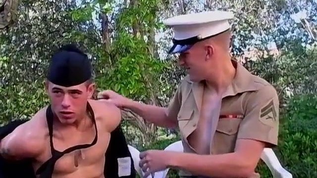 Army blond Josh Williams strokes and swallows jock cock
